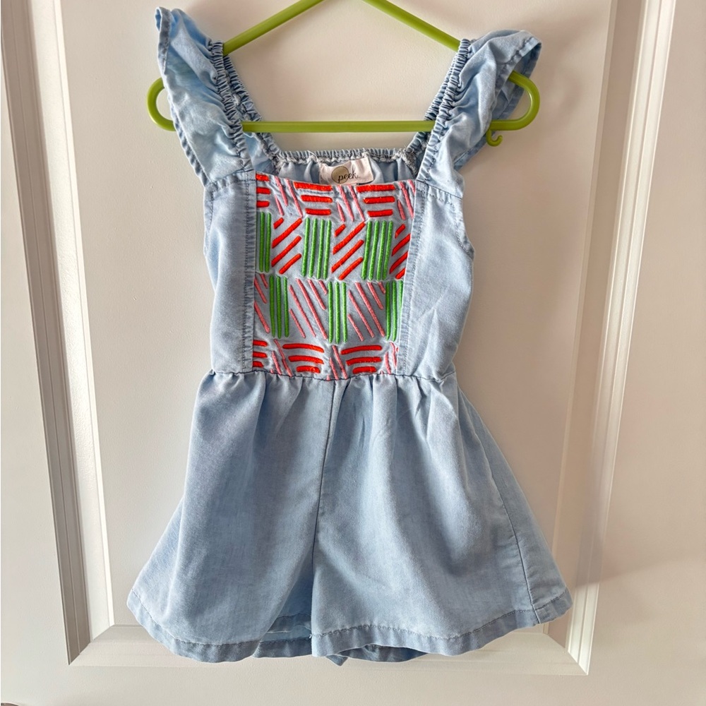 Peek | Denim Romper with Embroidery